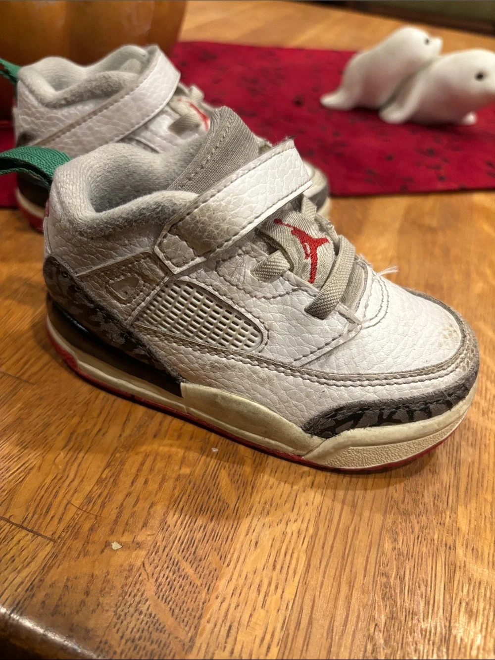 Jordan Baby White and Red High-Top Walker Shoes with Green Pull Tabs